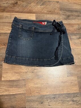 Y2K Mini Skirt Guess Dark Blue Denim Mini Wrap Skirt with Side Tie